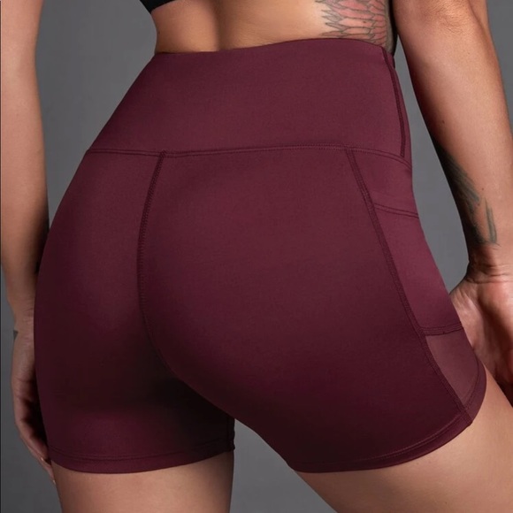 SHEIN Burgundy Mesh Biker Shorts with Pockets - Picture 2 of 9